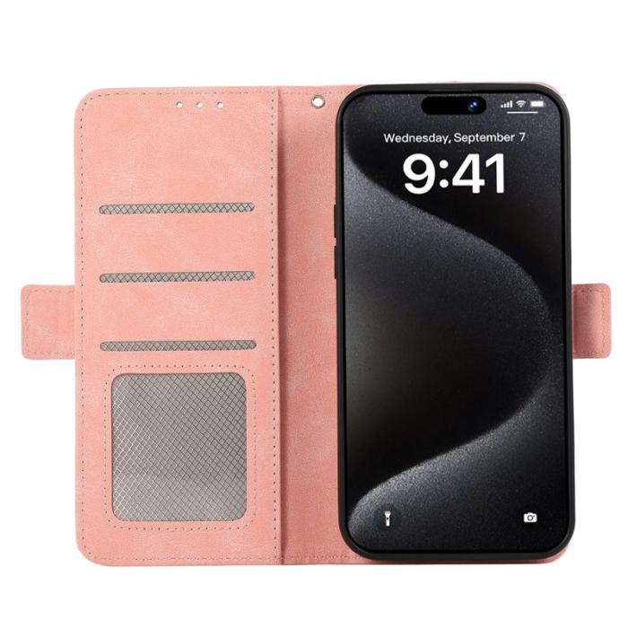 ABEEL - ABEEL iPhone 16 Pro Fodral PU Läder Folio Ställ Pink