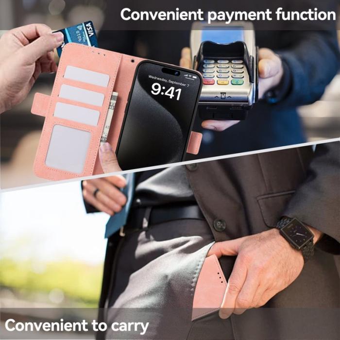 ABEEL - ABEEL iPhone 16 Pro Fodral PU Läder Folio Ställ Pink