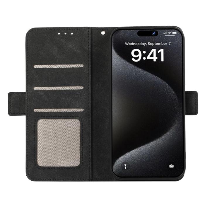 ABEEL - ABEEL iPhone 16 Pro Fodral PU Läder Folio Ställ Svart