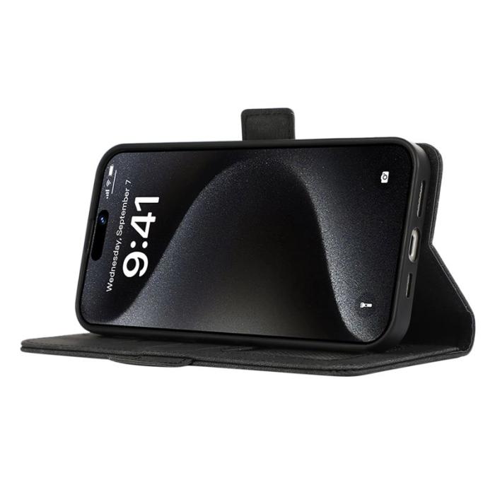 ABEEL - ABEEL iPhone 16 Pro Fodral PU Läder Folio Ställ Svart