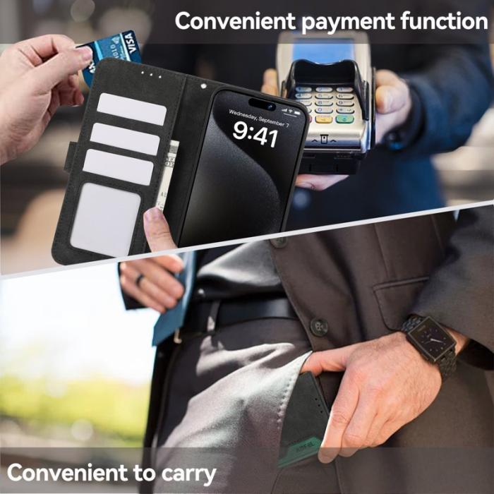 ABEEL - ABEEL iPhone 16 Pro Fodral RFID Blocker Läder Flip Svart