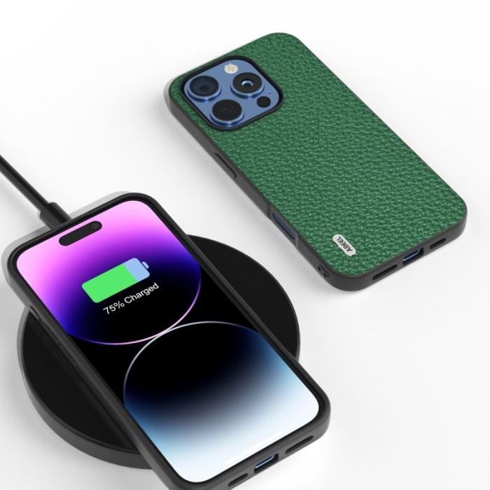 ABEEL - ABEEL iPhone 16 Pro Fodral TPU + Äkta Läder Skydd - Grön