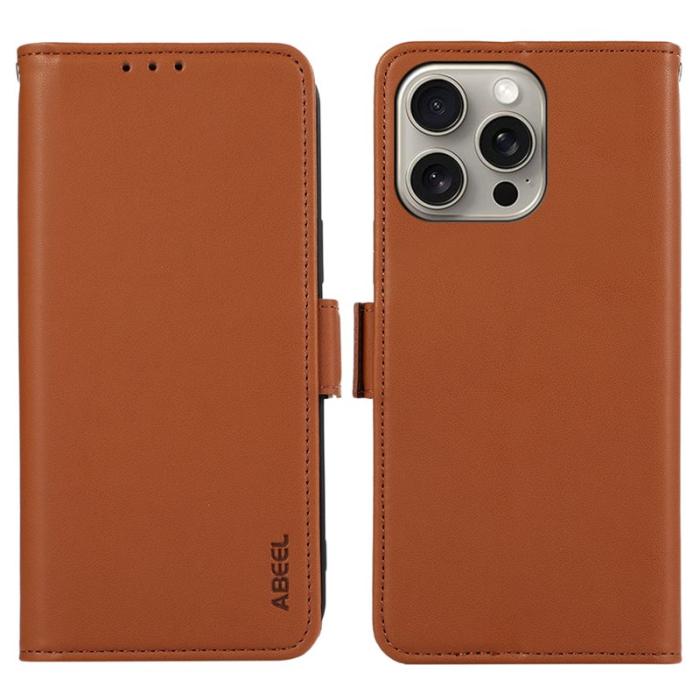 ABEEL - ABEEL iPhone 16 Pro Läderfodral RFID Skydd Magnetisk Brun