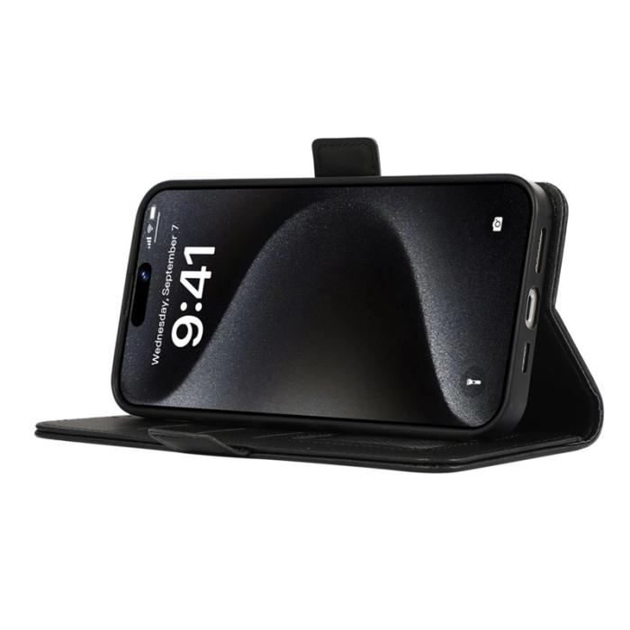 ABEEL - ABEEL iPhone 16 Pro Läderfodral RFID Skydd Magnetisk - Svart