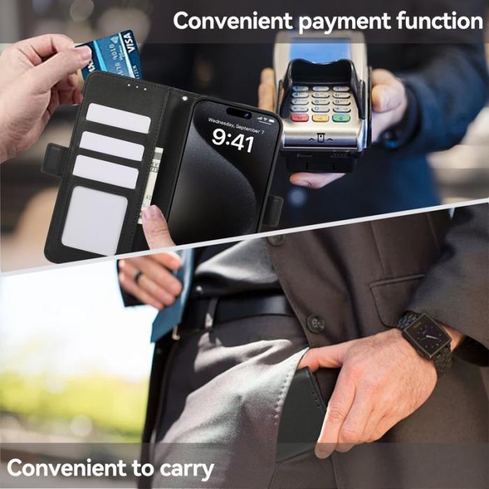 ABEEL - ABEEL iPhone 16 Pro Läderfodral RFID Skydd Magnetisk - Svart