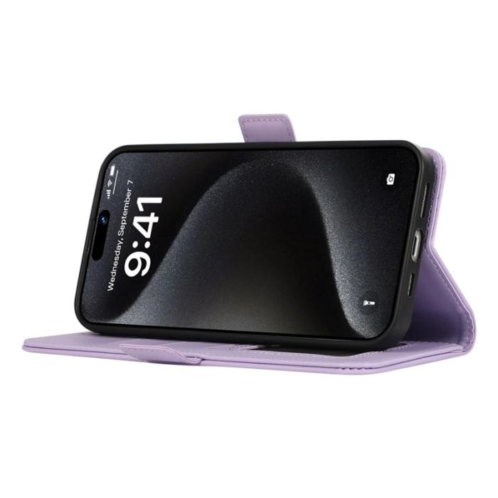 ABEEL - ABEEL iPhone 16 Pro Läderfodral RFID Skydd Magnetlås Lila