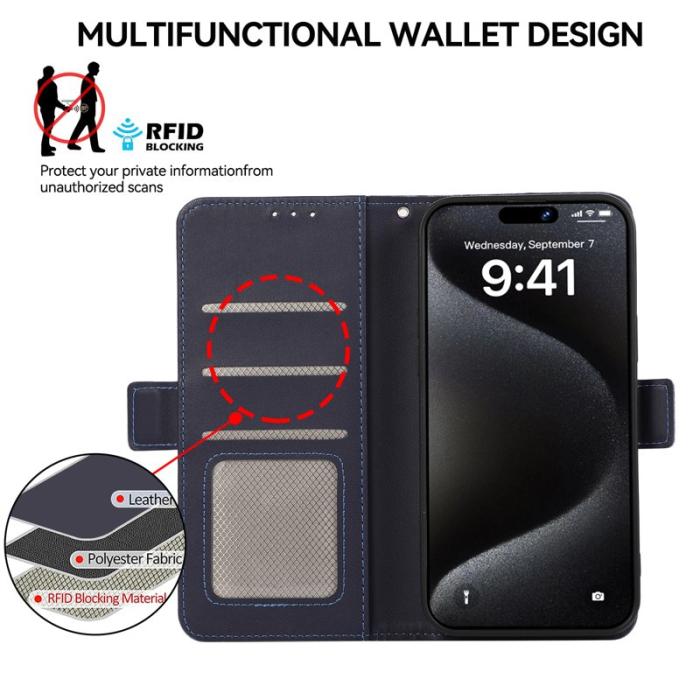 ABEEL - ABEEL iPhone 16 Pro Max Läderfodral RFID Blocker Ställ - Blå