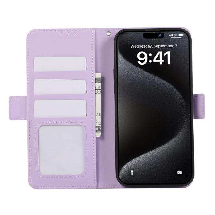 ABEEL - ABEEL iPhone 16 Pro Max Läderfodral RFID Blocker Ställ - Lila