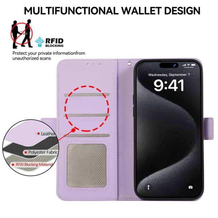 ABEEL - ABEEL iPhone 16 Pro Max Läderfodral RFID Blocker Ställ - Lila