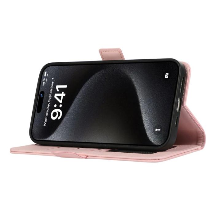ABEEL - ABEEL iPhone 16 Pro Max Läderfodral RFID Blocker Ställ - Rosa