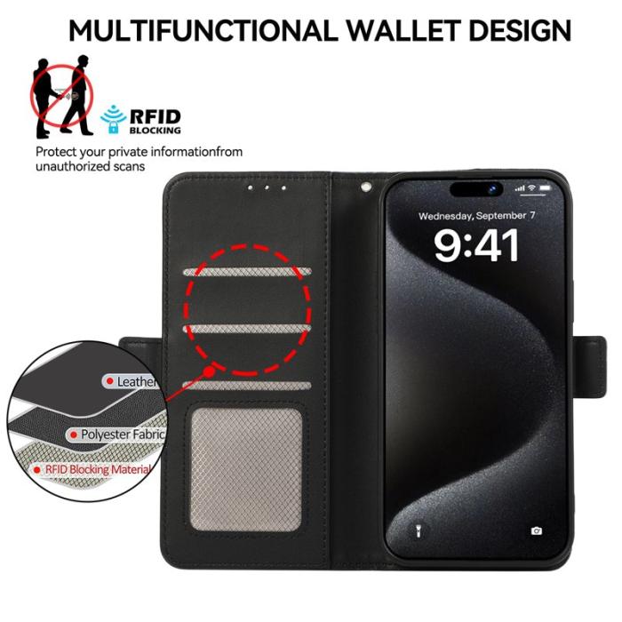 ABEEL - ABEEL iPhone 16 Pro Max Läderfodral RFID Blocker Ställ - Svart