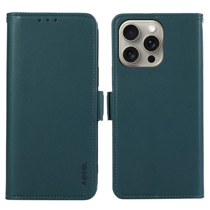 ABEEL - ABEEL iPhone 16 Pro Max Läderfodral RFID Blockering Ställ - Grön