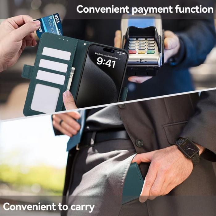 ABEEL - ABEEL iPhone 16 Pro Max Läderfodral RFID Blockering Ställ - Grön