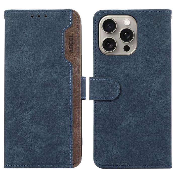 ABEEL - ABEEL iPhone 16 Pro Max Läderfodral RFID Skydd Blå