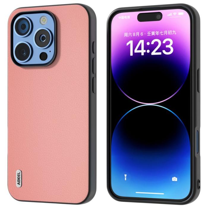 ABEEL - ABEEL iPhone 16 Pro Max Skal Äkta Läder Anti-repor Rosa
