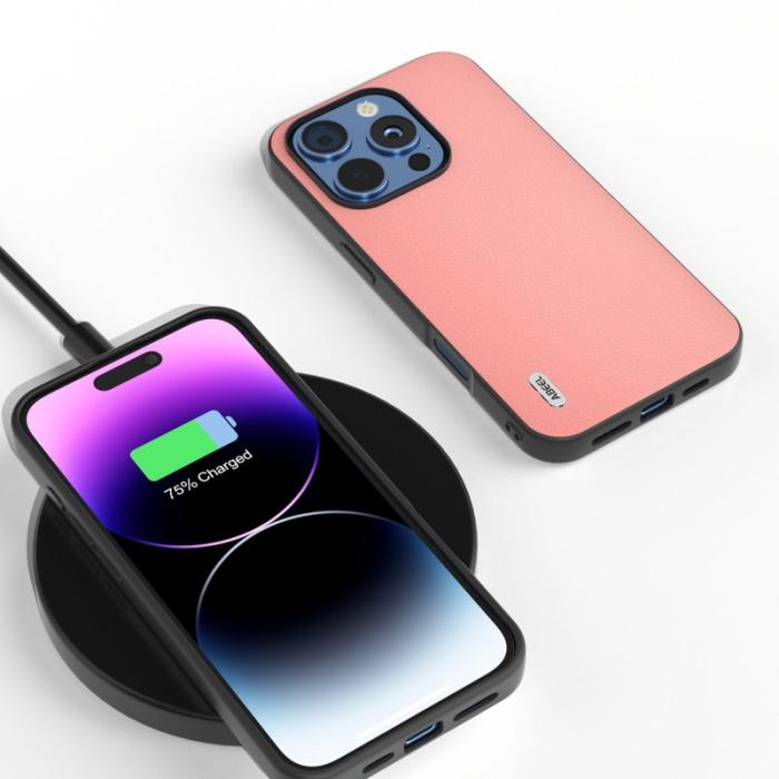 ABEEL - ABEEL iPhone 16 Pro Max Skal Äkta Läder Anti-repor Rosa