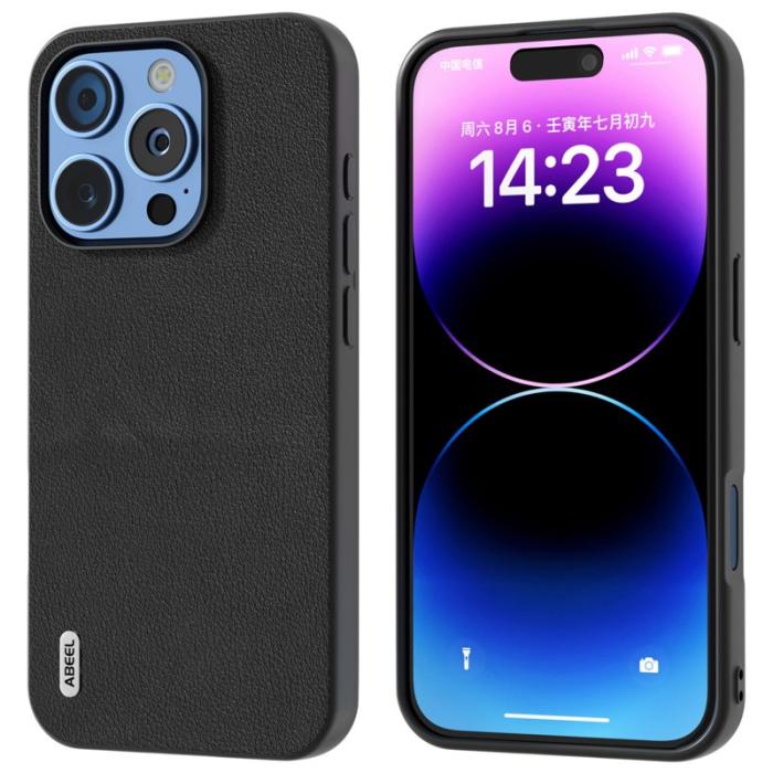 ABEEL - ABEEL iPhone 16 Pro Max Skal Äkta Läder Anti-repor Svart