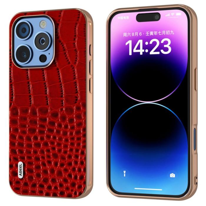 ABEEL - ABEEL iPhone 16 Pro Max Skal Äkta Läder Krokodil Röd