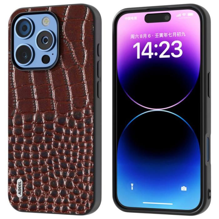 ABEEL - ABEEL iPhone 16 Pro Max Skal Äkta Läder Krokodil Textur - Kaffe