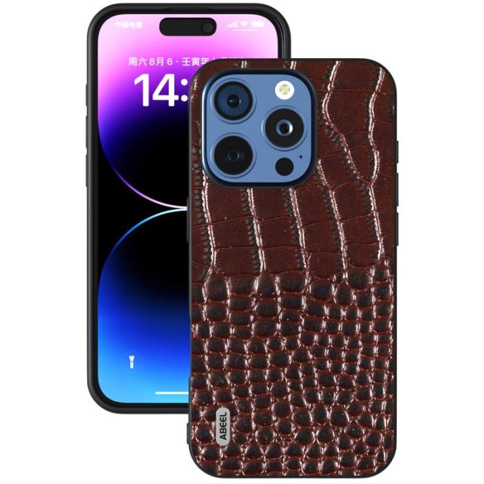 ABEEL - ABEEL iPhone 16 Pro Max Skal Äkta Läder Krokodil Textur - Kaffe