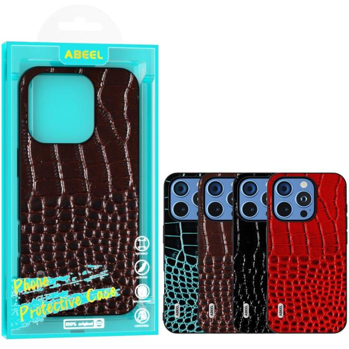 ABEEL - ABEEL iPhone 16 Pro Max Skal Äkta Läder Krokodil Textur - Kaffe