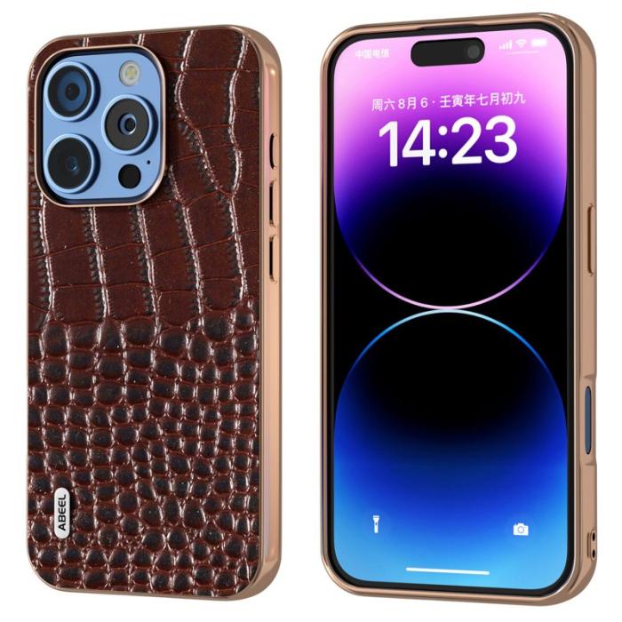 ABEEL - ABEEL iPhone 16 Pro Max Skal Äkta Läder Krokodilmönster Kaffe
