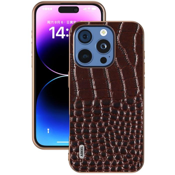ABEEL - ABEEL iPhone 16 Pro Max Skal Äkta Läder Krokodilmönster Kaffe