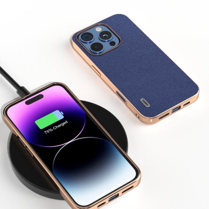 ABEEL - ABEEL iPhone 16 Pro Max Skal Äkta Läder + PC + TPU - Blå