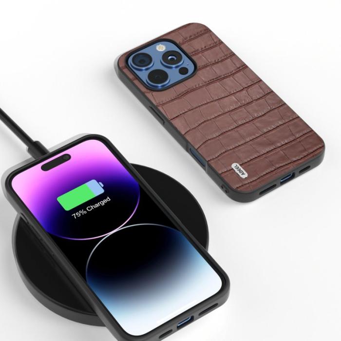 ABEEL - ABEEL iPhone 16 Pro Max Skal Äkta Läder + PC + TPU - Brun