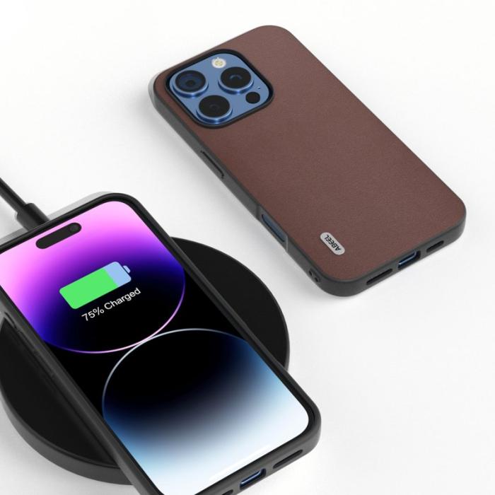 ABEEL - ABEEL iPhone 16 Pro Max Skal Äkta Läder + PC + TPU - Kaffe