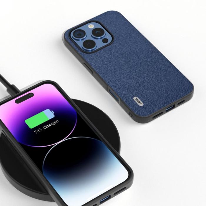 ABEEL - ABEEL iPhone 16 Pro Max Skal Äkta Läder PC+TPU Blå
