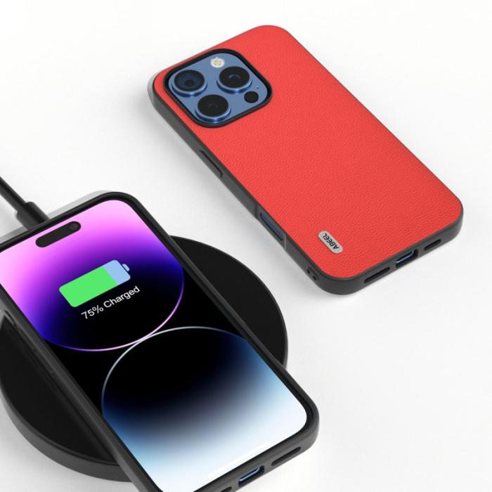 ABEEL - ABEEL iPhone 16 Pro Max Skal Äkta Läder PC+TPU Röd