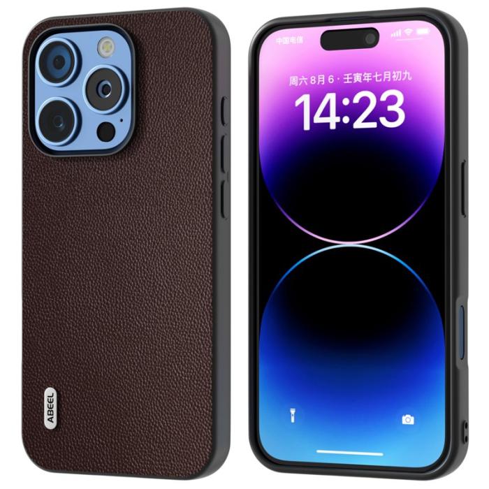 ABEEL - ABEEL iPhone 16 Pro Max Skal Anti-Drop Äkta Läder Brun
