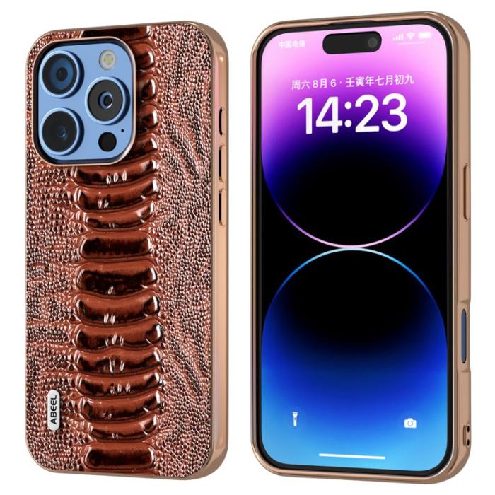 ABEEL - ABEEL iPhone 16 Pro Max Skal Electropläterad Krokodil Läder - Kaffe