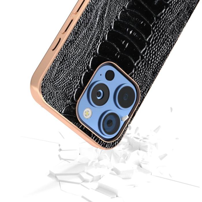 ABEEL - ABEEL iPhone 16 Pro Max Skal Electropläterad Krokodil Läder Svart