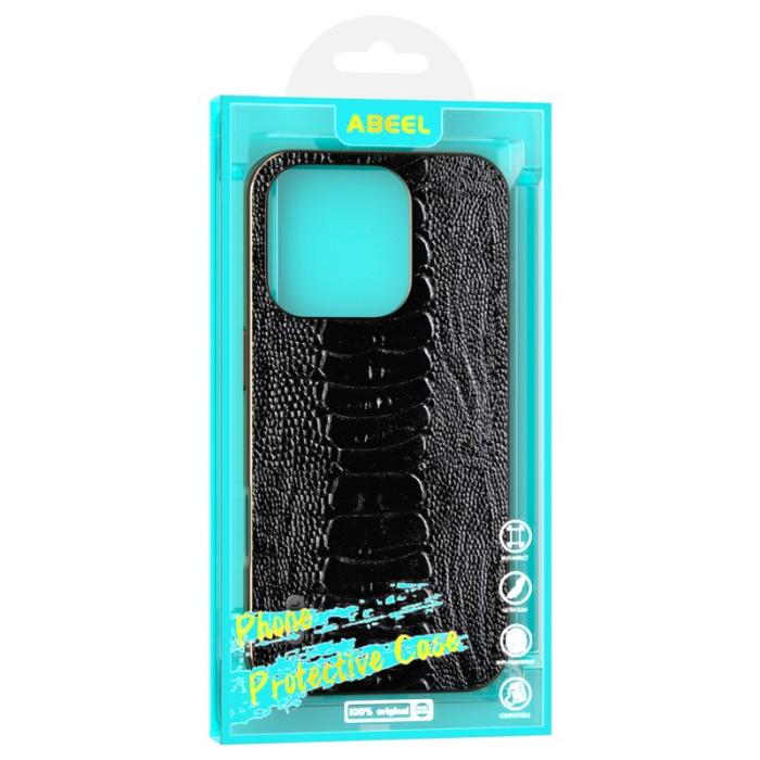 ABEEL - ABEEL iPhone 16 Pro Max Skal Electropläterad Krokodil Läder Svart