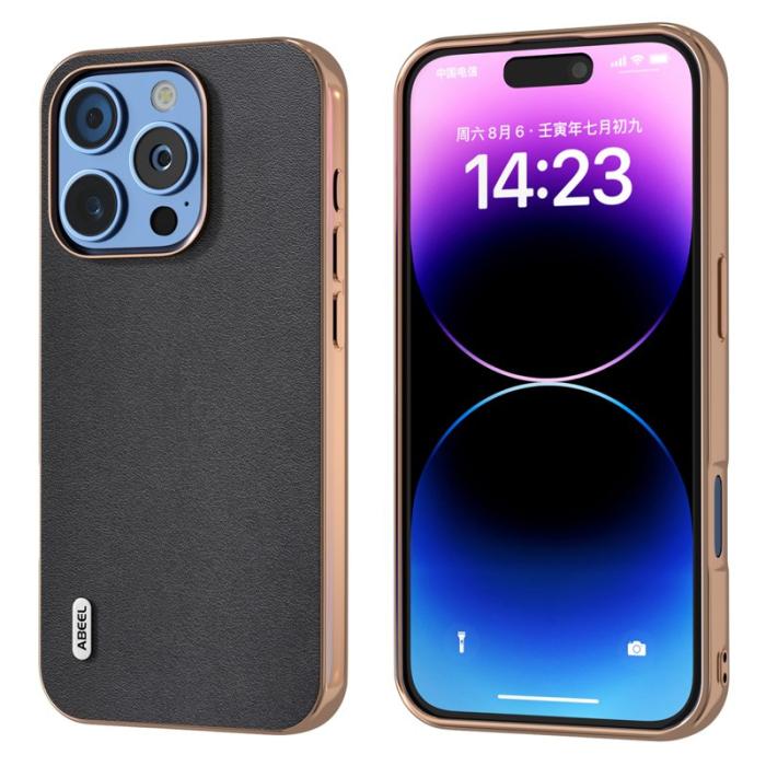 ABEEL - ABEEL iPhone 16 Pro Max Skal Electropläterad Läder Svart