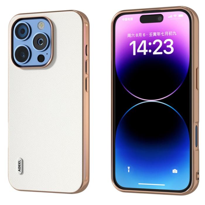 ABEEL - ABEEL iPhone 16 Pro Max Skal Electropläterad Läder Vit