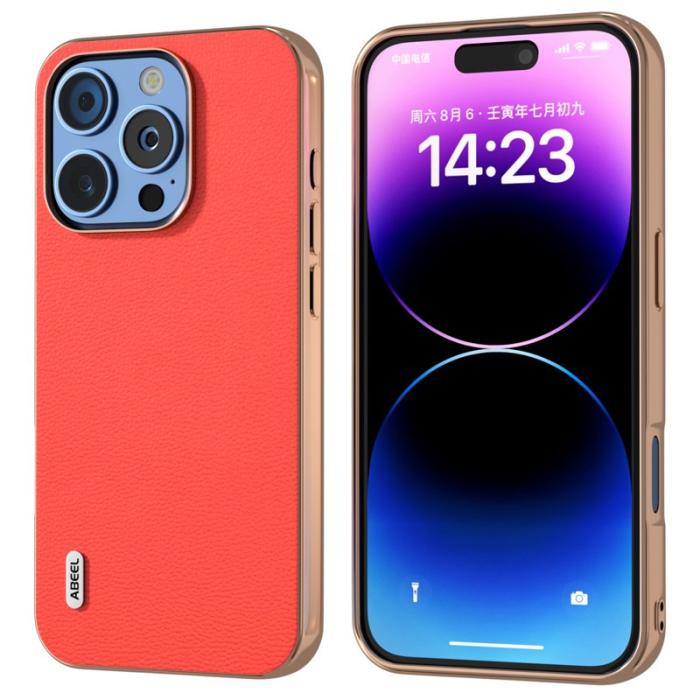ABEEL - ABEEL iPhone 16 Pro Max Skal Electropläterad Röd Läder