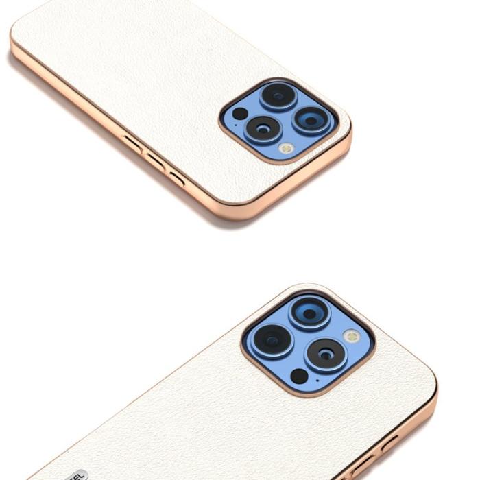 ABEEL - ABEEL iPhone 16 Pro Max Skal Electroplating Äkta Läder Grå