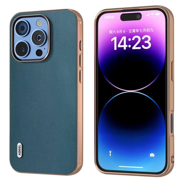 ABEEL - ABEEL iPhone 16 Pro Max Skal Electroplating Grön Läder+PC+TPU