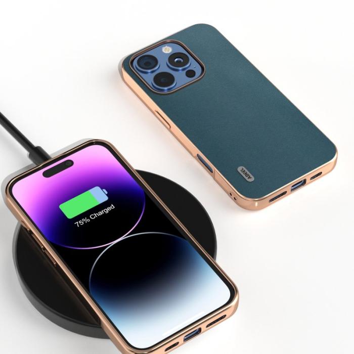 ABEEL - ABEEL iPhone 16 Pro Max Skal Electroplating Grön Läder+PC+TPU