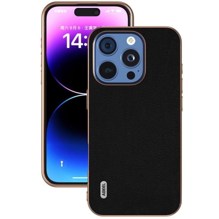 ABEEL - ABEEL iPhone 16 Pro Max Skal Electroplating Läder + PC + TPU - Svart