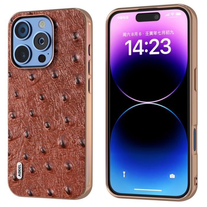 ABEEL - ABEEL iPhone 16 Pro Max Skal Electroplating Ostrich Läder - Kaffe