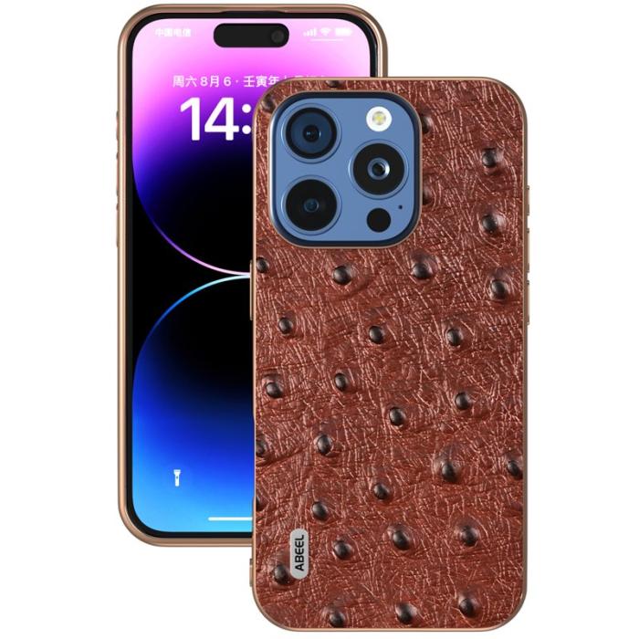 ABEEL - ABEEL iPhone 16 Pro Max Skal Electroplating Ostrich Läder - Kaffe
