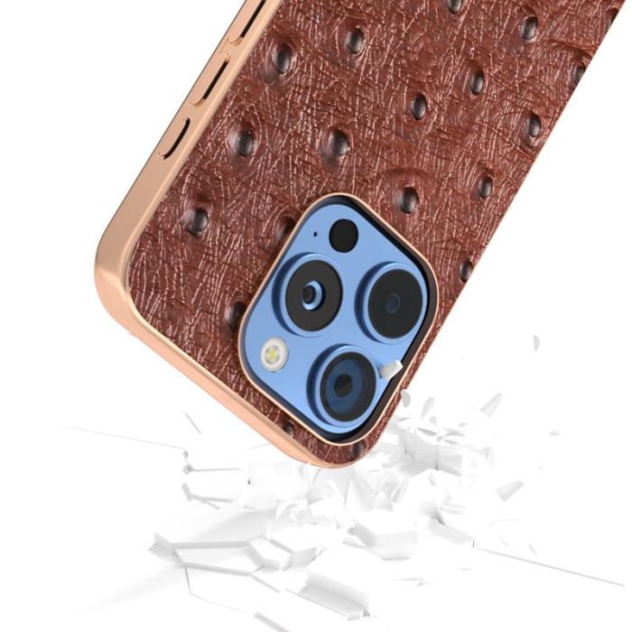 ABEEL - ABEEL iPhone 16 Pro Max Skal Electroplating Ostrich Läder - Kaffe