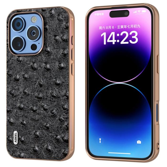 ABEEL - ABEEL iPhone 16 Pro Max Skal Electroplating Ostrich Läder Svart