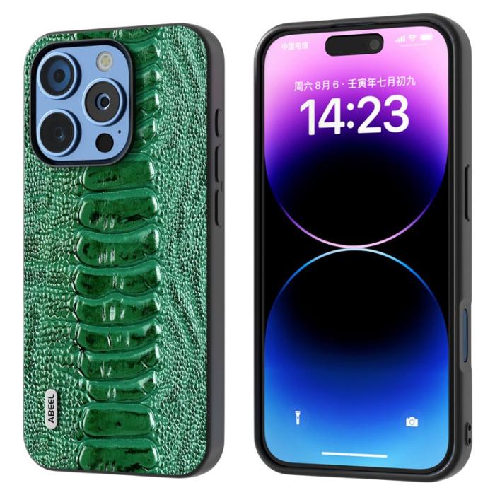 ABEEL - ABEEL iPhone 16 Pro Max Skal Krokodil Textur Äkta Läder Grön
