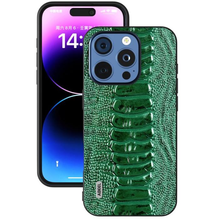 ABEEL - ABEEL iPhone 16 Pro Max Skal Krokodil Textur Äkta Läder Grön