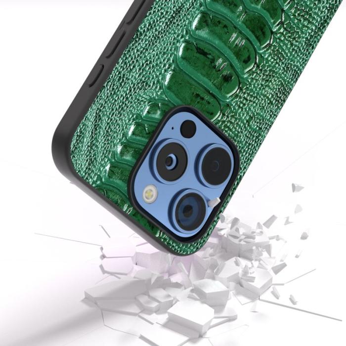 ABEEL - ABEEL iPhone 16 Pro Max Skal Krokodil Textur Äkta Läder Grön